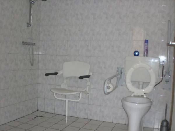 Aangepaste badkamer met verhoogd toilet